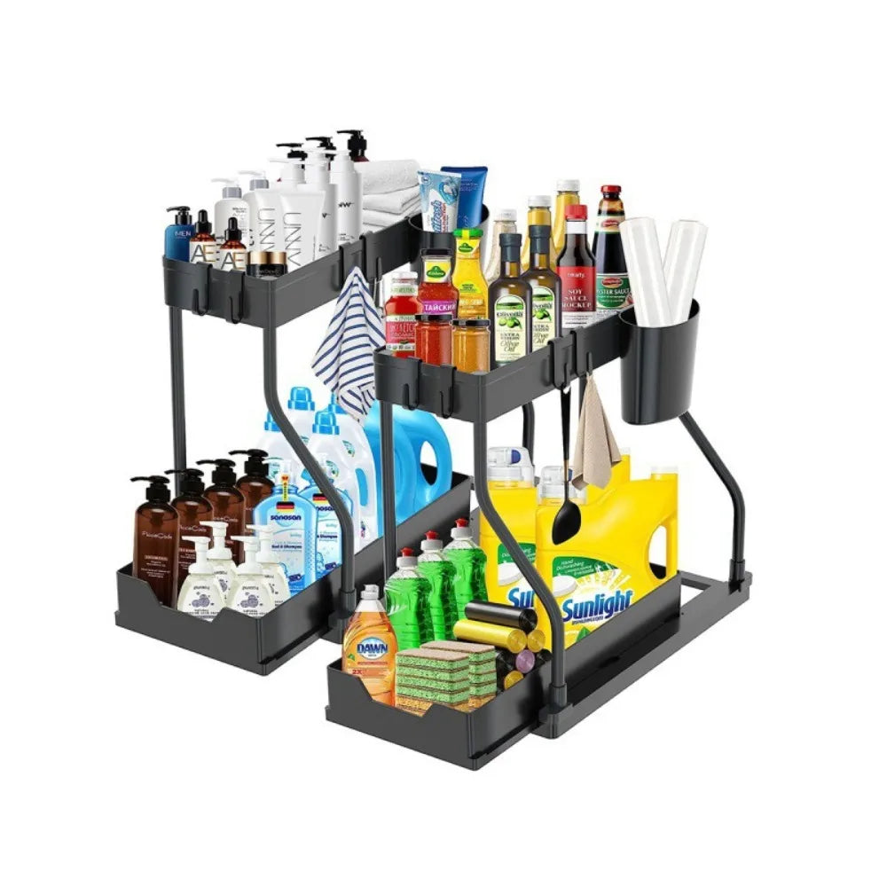 R-shaped Simple Kitchen Countertop Storage Rack, Bathroom Sink Under Storage Rack, Double-layer Pull-out Sink Rack Kitchen Items